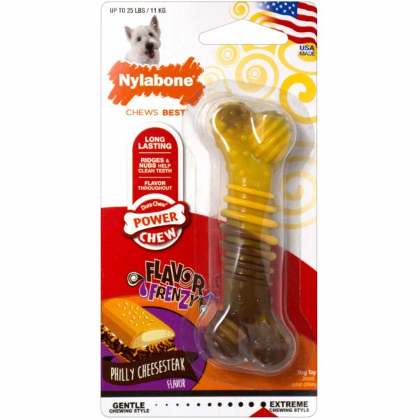 NFCS102P-600x600 Nylabone Flavor Frenzy Power Chew Dog Toy Cheesesteak Regular