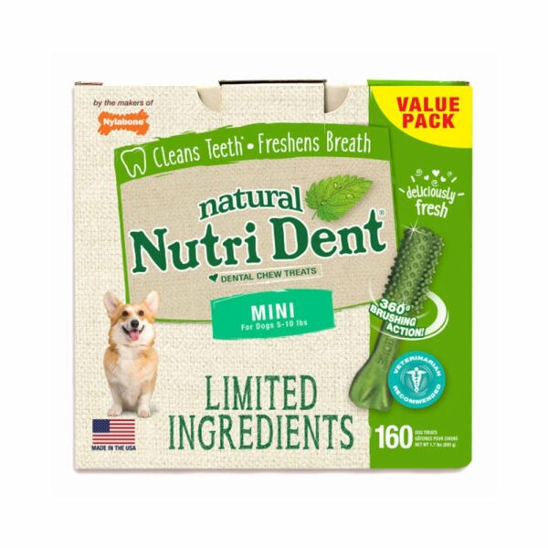 NTD440T160P-600x600 Nylabone Nutri Dent Limited Ingredient Dental Chews Fresh Breath Mini 160 count
