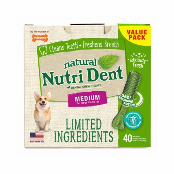 NTD442T40P-600x600 Nylabone Nutri Dent Limited Ingredient Dental Chews Fresh Breath Medium 40 count