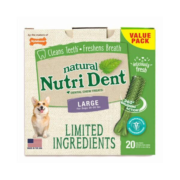 NTD443T20P-600x600 Nylabone Nutri Dent Limited Ingredient Dental Chews Fresh Breath Large 20 count