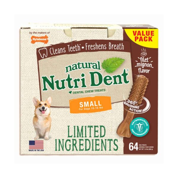 NTD661T64P-600x600 Nylabone Nutri Dent Limited Ingredient Dental Chews Filet Mignon Small 64 count