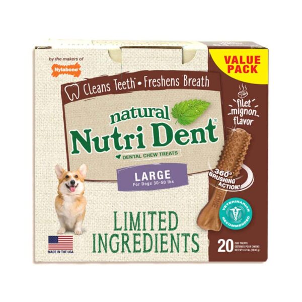 NTD663T20P-600x600 Nylabone Nutri Dent Limited Ingredient Dental Chews Filet Mignon Large 20 count