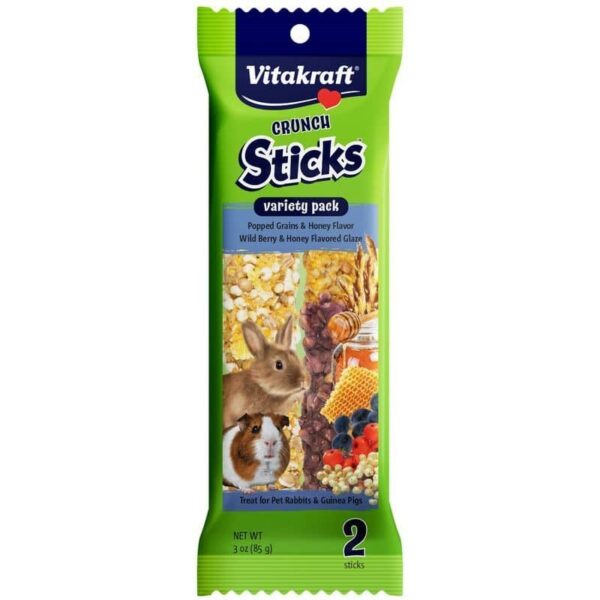 vitakraft crunch sticks rabbit and guinea pig treats variety pack popped grains & wild berry 2 pack