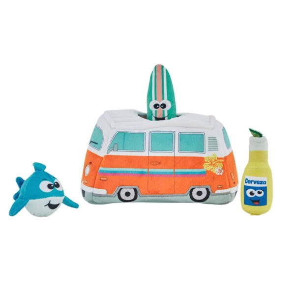 oh70472-600x600 Outward Hound Hide A Surf Van Plush Dog Toy Orange, Blue, White 8.25" x 4" x 5"