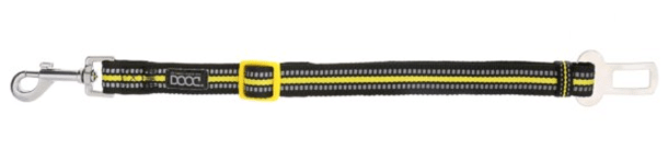 A black and yellow seat belt for pets by DOOG